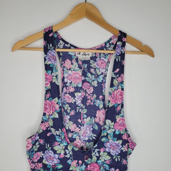 Vintage A. BYER Floral Romper 6" Inseam Size 9 Underbust Low Front 90s Kidcore - Picture 5 of 11